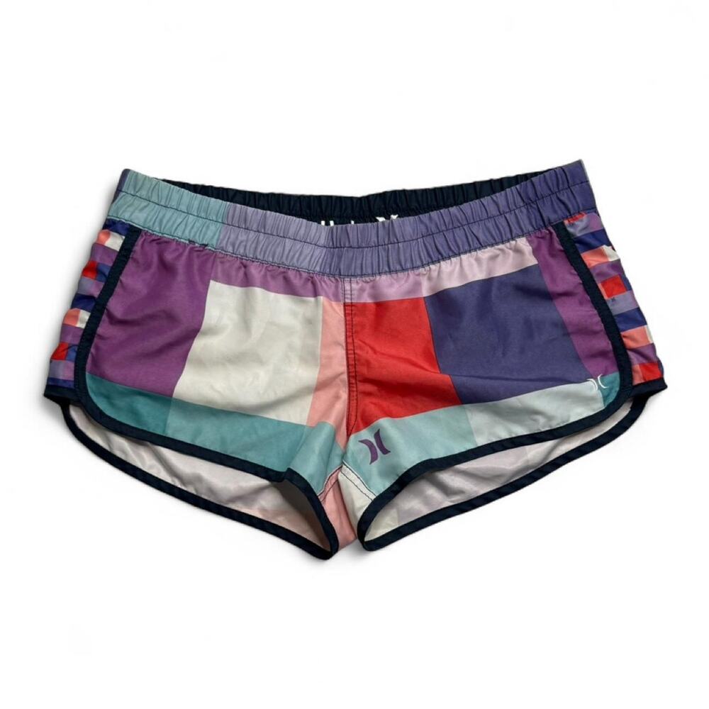 Y2K 2000s Hurley Low Rise Micro Plaid Multi color beach swim shorts size large